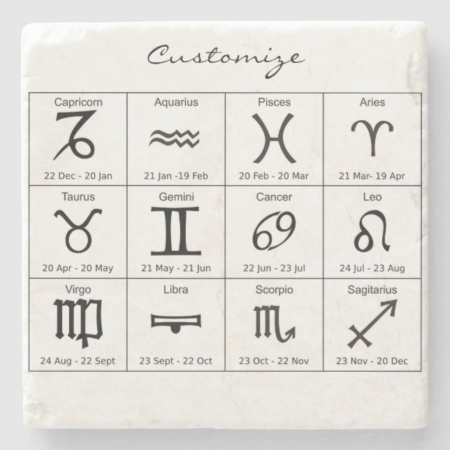 Posavasos De Piedra Zodiac Sun Rótulo Astrología Calendario Thunder_Co (Anverso)