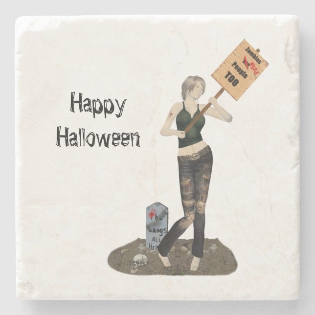 Posavasos De Piedra Zombie Pin Arriba Chica Protesta II Escaparate de  (Anverso)