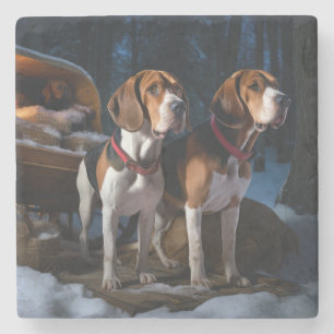 Posavasos De Piedra Zorro Americano de habla inglesa Snowy Sleigh Navi