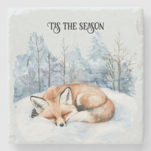 Posavasos De Piedra Zorro de Navidad de Nieve de Invierno