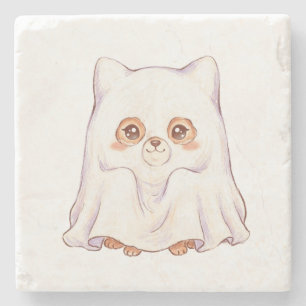 Posavasos De Piedra Zorro Fantasma Adorable Halloween - Animales Gordi
