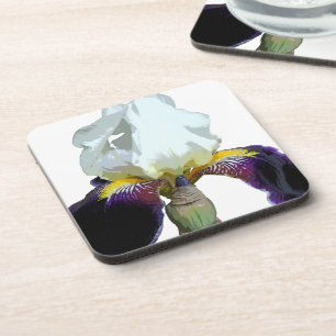 Posavasos de plástico con lirios púrpura y blanco