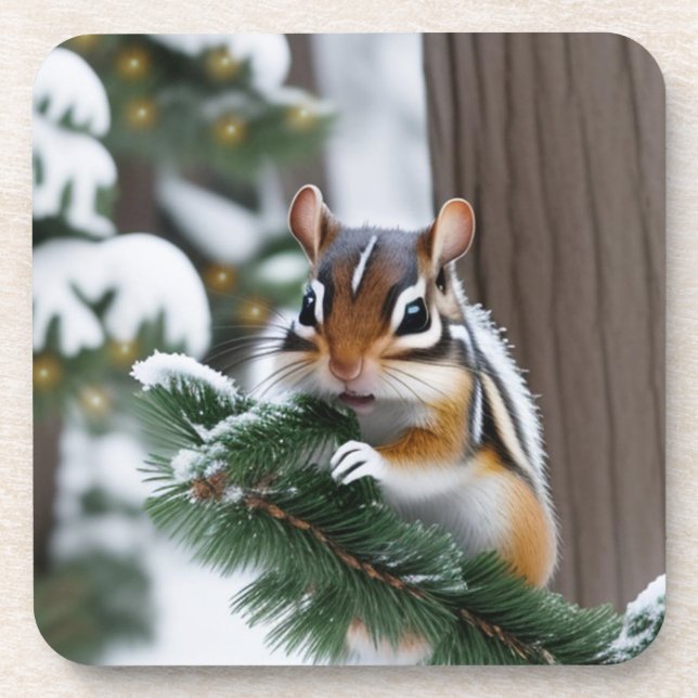 Posavasos de plástico de ardilla de Navidad (Frente)