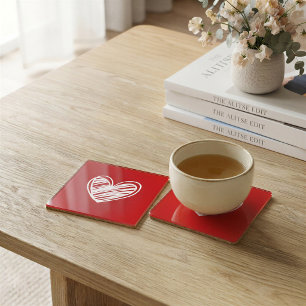 Posavasos de plástico de corazón rojo moderno