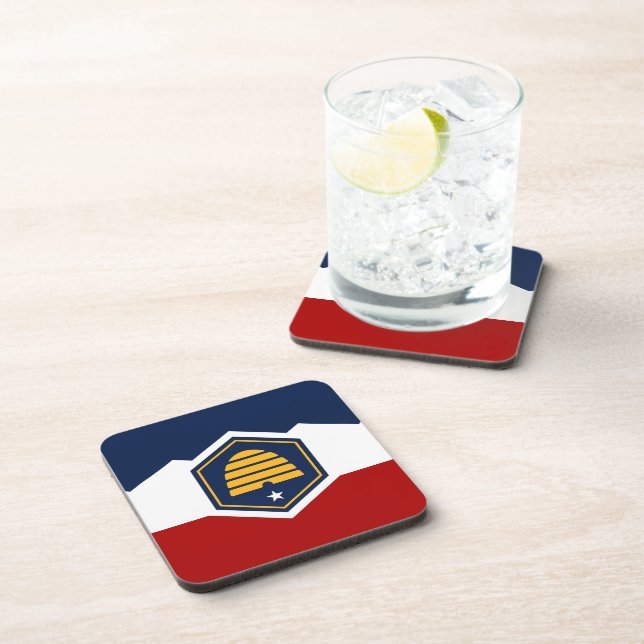 Posavasos de plástico duro con la bandera de Utah, (Lado Derecho)