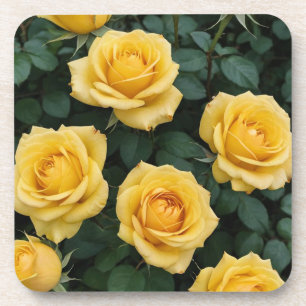 Posavasos de plástico duro con rosas amarillas