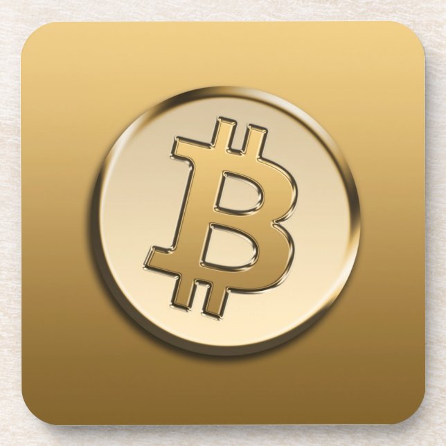 Posavasos de plástico duro de Bitcoin dorado (Frente)