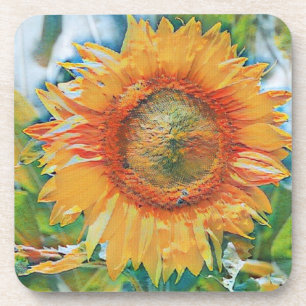 Posavasos de plástico duro de girasol naranja y am