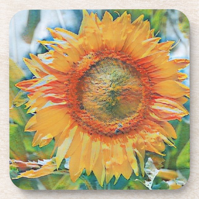 Posavasos de plástico duro de girasol naranja y am (Frente)
