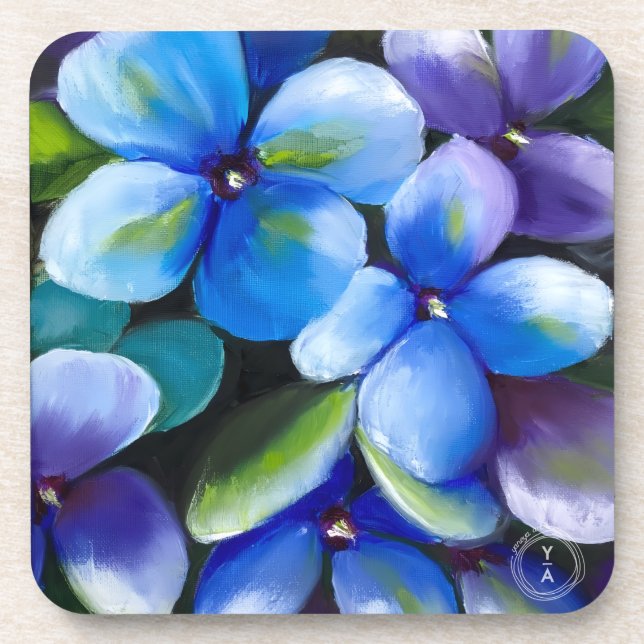 Posavasos de plástico duro para bebida de flor azu (Frente)