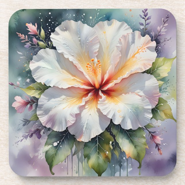 posavasos de sueño de hibisco blanco (Frente)