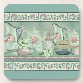 Posavasos de Té y Rosas Verde Turquesa Vintage