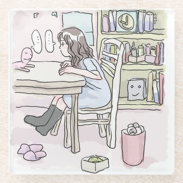 POSAVASOS DE VIDRIO さいくさじ　机に向かう (Anverso)