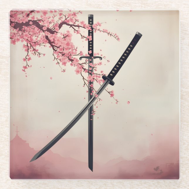 Posavasos De Vidrio 「刀と散華（Katana to Sange）」 (Anverso)