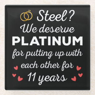 Posavasos De Vidrio 11° Aniversario Boda I - Pareja divertida de acero