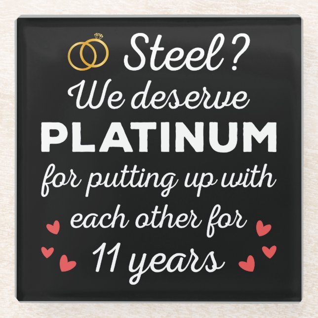 Posavasos De Vidrio 11° Aniversario Boda I - Pareja divertida de acero (Anverso)