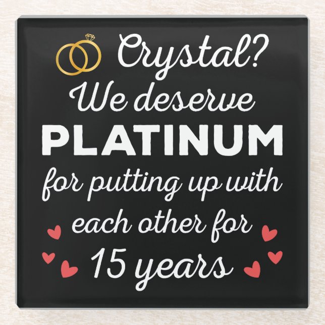 Posavasos De Vidrio 15 Aniversario Boda I - Pareja de Crystal Funny (Anverso)