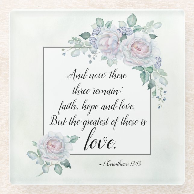 Posavasos De Vidrio 1 Corintios 13:13 Fe Esperanza Amor, Biblia Verse (Anverso)