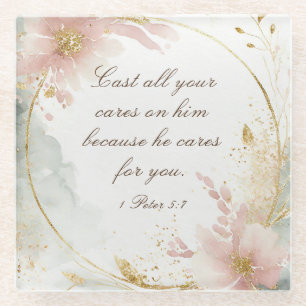 Posavasos De Vidrio 1 Peter 5:7 Arroja todos sus cuidados sobre su ver