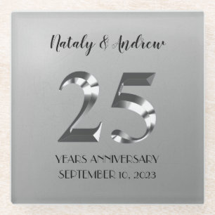 Posavasos De Vidrio 25° Aniversario de la Plata Metálica