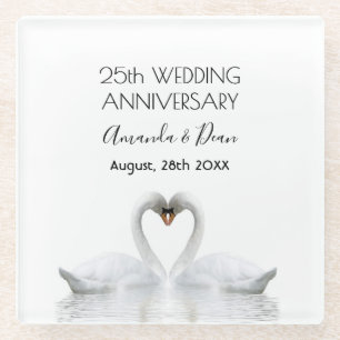 Posavasos De Vidrio 25° aniversario de plata los cisnes blancos aman l