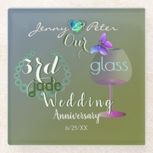 Posavasos De Vidrio 3.ᵉʳ Aniversario del Boda de Cristal de Jade