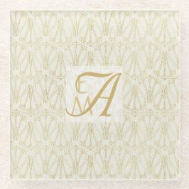 Posavasos De Vidrio 3 Monograma Art Decó Dorado Crema De Novenas Decor