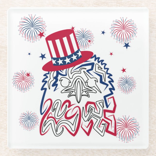 Posavasos De Vidrio 4 de julio Día de la Independencia Águila American (Anverso)