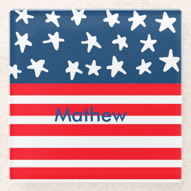 Posavasos De Vidrio 4 de julio Día de la Independencia añadir el nombr (Anverso)