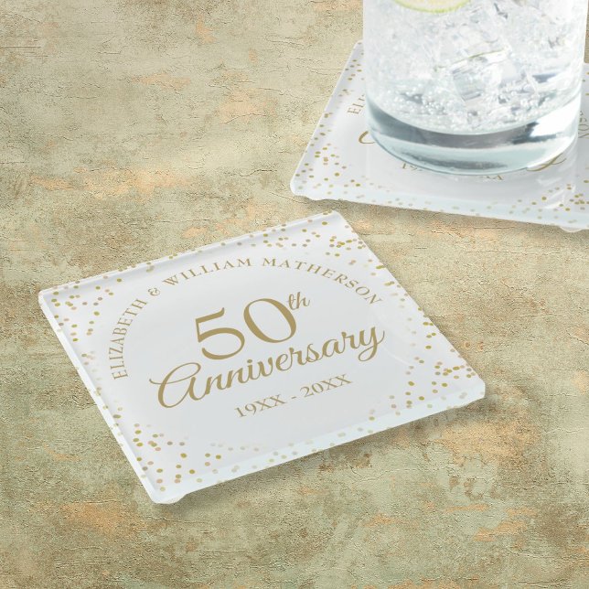 Posavasos De Vidrio 50.º Aniversario del Oro Confetti de Polvo (50th Wedding Anniversary Gold Dust Confetti Glass Coaster)