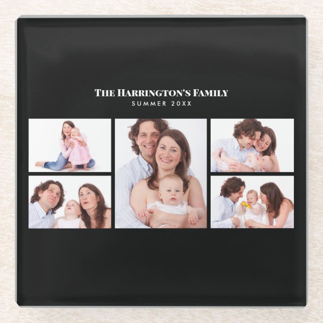 Posavasos De Vidrio 5 secciones Personalizado foto Marco negro simple  (Anverso)