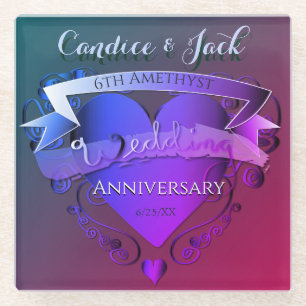Posavasos De Vidrio 6º Aniversario Boda Ametista