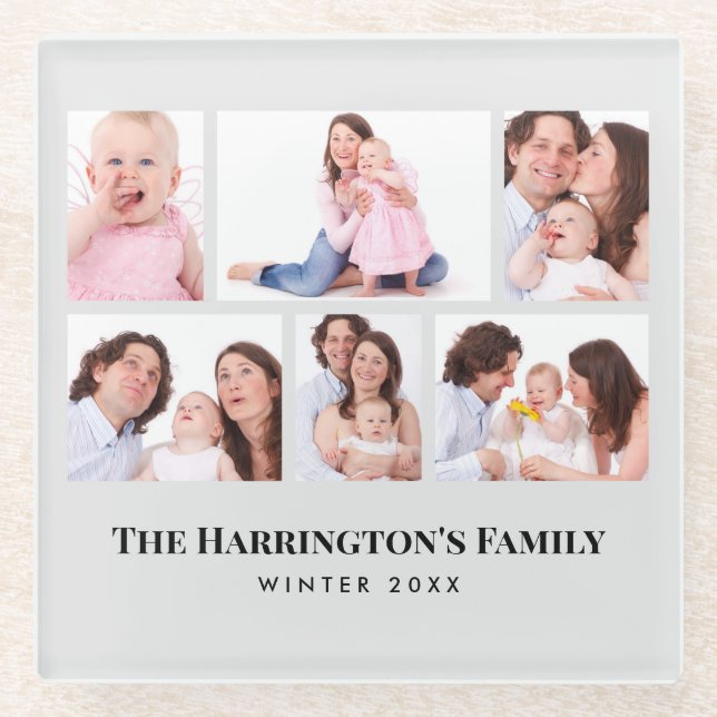 Posavasos De Vidrio 6 secciones Personalizado foto marcos grises Minim (Anverso)