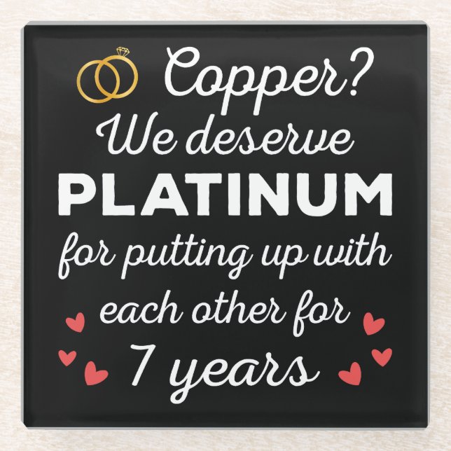 Posavasos De Vidrio 7.º Aniversario Boda I - Pareja cómica de cobre (Anverso)