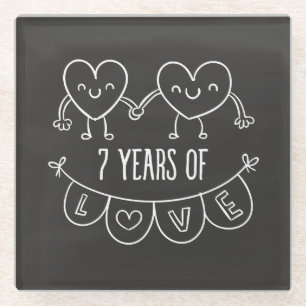 Posavasos De Vidrio 7.º Aniversario Gift Chalk Hearts