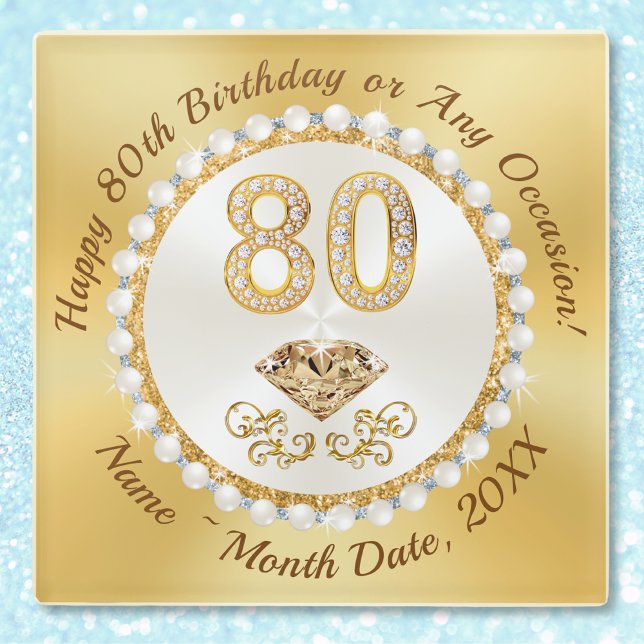 Posavasos De Vidrio 80.º cumpleaños de ideas para mamá, amigos, famili (Personalized 80th birthday gifts. 80th birthday gifts for her.  80th birthday gift ideas. Diamond.)