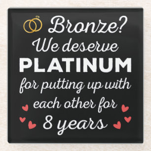 Posavasos De Vidrio 8.º Aniversario Boda I - Pareja Graciosa de Bronce