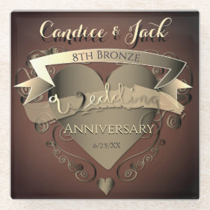 Posavasos De Vidrio 8.º bronce del aniversario Boda