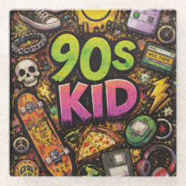 Posavasos De Vidrio 90s Kids Grunge Seamless Pattern: Pizza, Skeletons