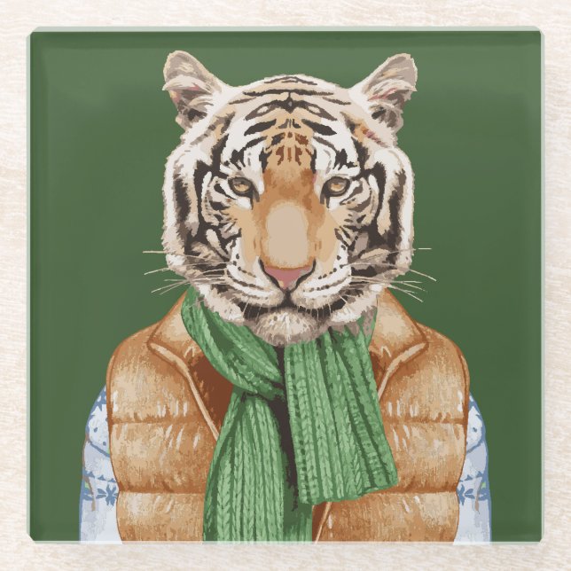 Posavasos De Vidrio Abajo tigre del chaleco (Anverso)
