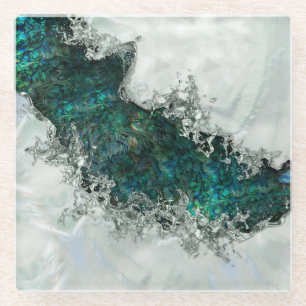 Posavasos De Vidrio Abalone Shell Pearl and Silver 1