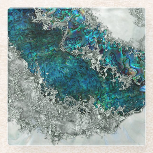 Posavasos De Vidrio Abalone Shell Pearl and Silver 2 (Anverso)