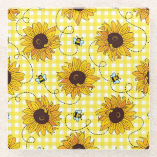 Posavasos De Vidrio Abejas, girasoles, cuadros, vintage.