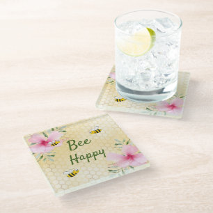 Posavasos De Vidrio Abejas torrenciales amarillas panales rosados