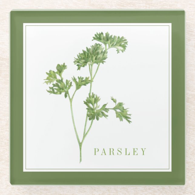Posavasos De Vidrio Abertura de bebida de vidrio FRESH PARSLEY (+texto (Anverso)