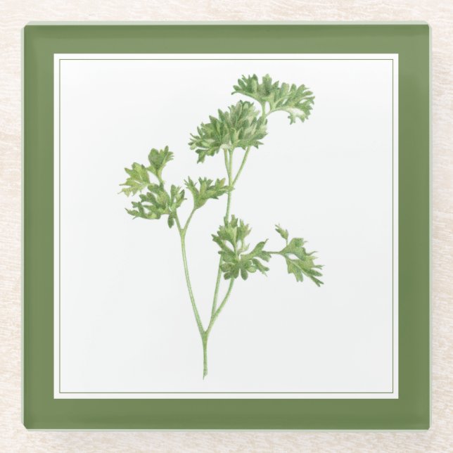 Posavasos De Vidrio Abertura de bebida de vidrio FRESH PARSLEY (-texto (Anverso)