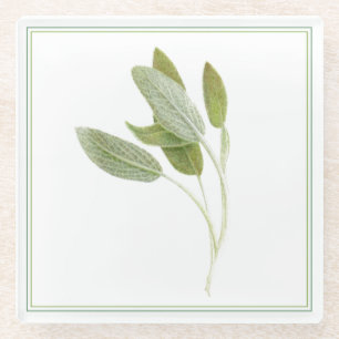 Posavasos De Vidrio Abertura de bebida de vidrio FRESH SAGE (-texto)