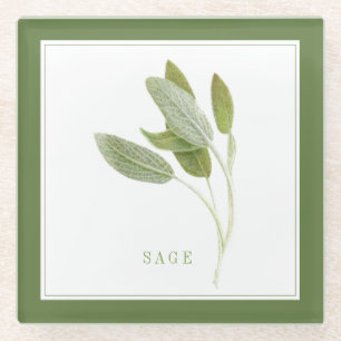 Posavasos De Vidrio Abertura de bebida de vidrio FRESH SAGE (+texto) V