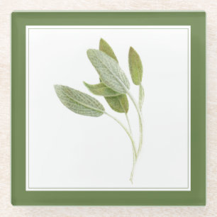 Posavasos De Vidrio Abertura de bebida de vidrio FRESH SAGE (-texto) V