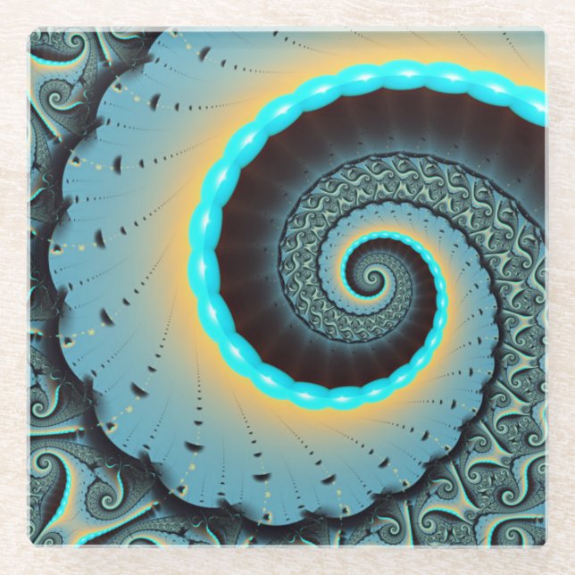 Posavasos De Vidrio Abstract Blue Turquoise Orange Fractal Art Spiral (Anverso)